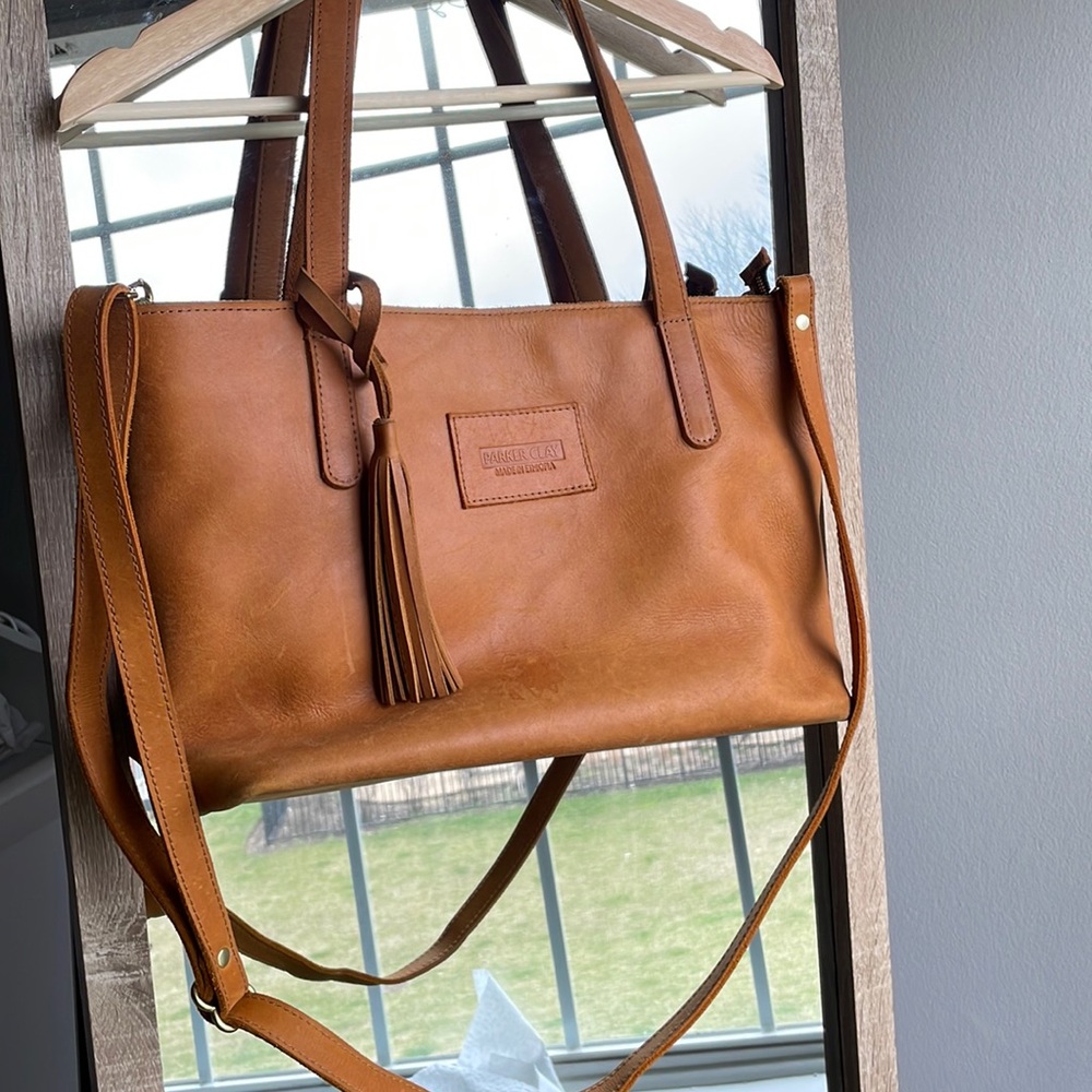 Classic Tan Leather Tote with Tassel Accent